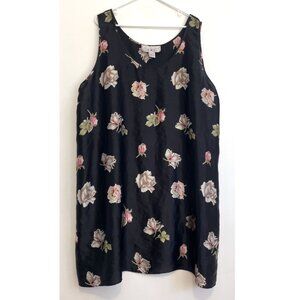 VINTAGE VTG GLORIA VANDERBILT Plus Size Black Floral Rose Satin Nightie Lingerie